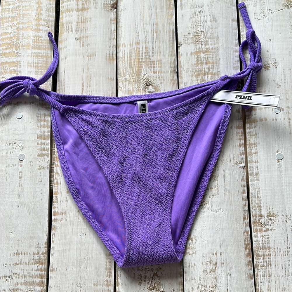 PINK Purple Shimmery Side Tie Bikini Bottom size M New NWT